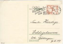 GERMANY Card With Olympic Stamp With Olympic Single Ring Machine Cancel Göttingen 6.8.36 During The Games - Ete 1936: Berlin