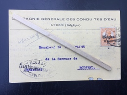 GENAPPE- BOUSVAL »MONSIEUR LE  SECRÉTAIRE DE LA COMMUNE DE BOUSVAL« courrier Compagnie Générale Des Conduites D’eau 1917 - Genappe