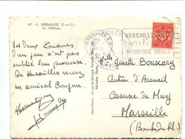 Cp Affr. Timbre FM - Versailles 1953 + Cachet "Dépôt Central Des Ecoles Le Vaguemestre" - Military Postage Stamps