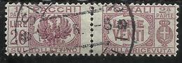 ITALY KINGDOM ITALIA REGNO 1945 LUOGOTENENZA PACCHI POSTALI SENZA FREGIO LIRE 20 USATO USED OBLITERE' FIRMATO SIGNED - Paketmarken