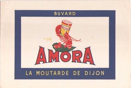 Buvard " Moutarde Amora " ( Pliures, Taches,rousseurs 21 X 13,5 Cm ) - Mostaza