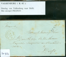 BRIEFOMSLAG Gelopen Van VALKENBURG Naar DELFT * LANGSTEMPEL FRANCO * STEMPELS ZONDER JAARTAL  (10.977) - ...-1852 Préphilatélie