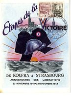ETAPES DE LA VICTOIRE DE KOUFRA A STRASBOURG   -  CARTE AVEC SON TIMBRE ET CACHET 1961 - Weltkrieg 1939-45
