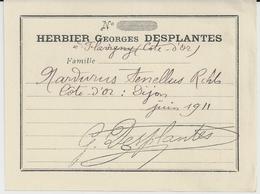 FLAVIGNY SUR OZERAIN HERBIER DE GEORGES DESPLANTES PETITE FICHE AVEC NOM DE PLANTES MARVURUS TENELLUS ANNEE 1911 - Ohne Zuordnung