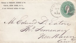 Sc#U82 3-cent Green Washington 1870s Cover New York To New Haven CT - ...-1900