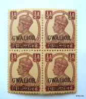 INDIA GWALIOR 1940. King George VI. Blocks Of 4 Official Stamps. SG O82 & SG O83 MH - Gwalior