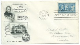 ENVELOPPE FDC / 150 TH ANNIVERSARY OF INDIANA TERRITORY / WILLIAM HENRY HARRISON FIRST GOVERNOR / 1950 VINCENNES - 1941-1950