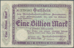 Deutschland - Reichsbahn / Reichspost: 1 Billion Mark 1923 Reichsbahndirektion Hannover, Gebraucht M - Altri & Non Classificati