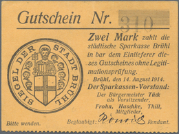 Deutschland - Notgeld - Rheinland: Brühl, Städtische Sparkasse, 2 Mark, 14.8.1914, 4. Zeile Endet Au - [11] Emissions Locales