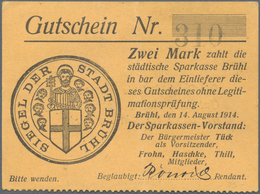 Deutschland - Notgeld - Rheinland: Brühl, Städtische Sparkasse, 2 Mark, 14.8.1914, 4. Zeile Endet Au - Lokale Ausgaben