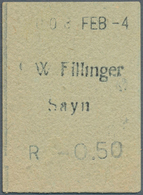 Deutschland - Notgeld - Rheinland: Sayn, F. W. Fillinger, 50 Pf., O. D. (FEB 4) , Grüner Karton Im H - Lokale Ausgaben