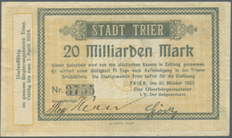 Deutschland - Notgeld - Rheinland: Trier, Stadt, 20 Mrd. Mark, 23.10.1923, KN 6 Mm, Erh. III, Selten - Lokale Ausgaben