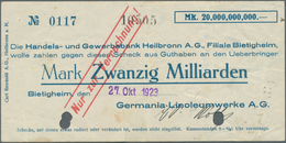 Deutschland - Notgeld - Württemberg: Bietigheim, Stadt, 2 X 5, 20, 50, 100 Mrd. Mark, 26.10.1923, Ge - Lokale Ausgaben