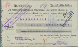 Deutschland - Notgeld - Württemberg: Buchau, Trikotfabrik Hermann Moos, 10 Mio. Mark, 10.9.1923, 19. - [11] Lokale Uitgaven