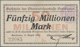 Deutschland - Notgeld - Württemberg: Gerabronn, Oberamtssparkasse, 3 X 5, 20, 2 X 50 Mio. Mark, 31.8 - [11] Local Banknote Issues
