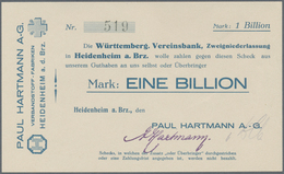 Deutschland - Notgeld - Württemberg: Heidenheim, Paul Hartmann AG, 1, 2 Billionen Mark, O. D., 1 Bil - Lokale Ausgaben