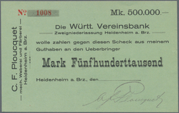 Deutschland - Notgeld - Württemberg: Heidenheim, C. F. Plouquet, 100, 500 Tsd. Mark, O. D., Mit KN U - [11] Local Banknote Issues