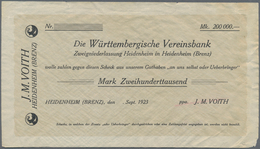 Deutschland - Notgeld - Württemberg: Heidenheim, J. M. Voith, 200 Tsd., 50 Mrd., O. D., Erh. II-, I, - [11] Emissions Locales