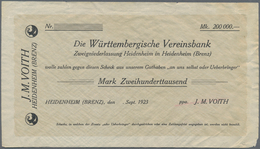 Deutschland - Notgeld - Württemberg: Heidenheim, J. M. Voith, 200 Tsd., 50 Mrd., O. D., Erh. II-, I, - [11] Local Banknote Issues