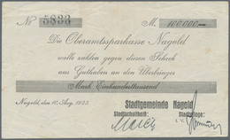 Deutschland - Notgeld - Württemberg: Nagold, Stadtgemeinde, 100, 500 Tsd. Mark, 10.8.1923, Schecks A - [11] Emissions Locales