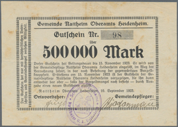 Deutschland - Notgeld - Württemberg: Nattheim, Gemeinde, 500 Tsd., 2 X 1, 2 X 2, 2 X 5, 4 X 50 Mio. - [11] Local Banknote Issues