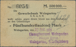 Deutschland - Notgeld - Württemberg: Weingarten, Gewerbebank, 1, 2, 5, 10 Mio. Mark, 13.9.1923, Eige - Lokale Ausgaben