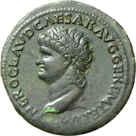 Nero (54 - 68): Nero 54-68: Sesterz O. J., Lugdunum, 27,57 G, Grünbraune Patina, Vorzüglich. - La Dinastía Julio-Claudia (-27 / 69)