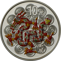 China - Volksrepublik: Lot 2 Silbermünzen: 10 Yuan 2012 Jahr Des Drachen Farbmünze, 1 OZ 999/1000 Si - China