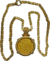 Mexiko: Felipe V. 1700-1746: 8 Escudos 1715, Mexiko-Stadt, Mit Einer 18 Karat Goldkette Im "square-b - Mexico