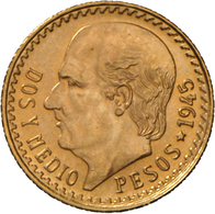 Mexiko - Anlagegold: Lot 2 Goldmünzen: 2 Pesos 1945, Friedberg 170R, 1,65 G 900/1000 Gold + 2,5 Peso - Messico