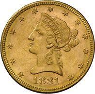 Vereinigte Staaten Von Amerika - Anlagegold: 10 Dollars 1881 S (Eagle - Liberty Head Coronet), KM# 1 - Otros & Sin Clasificación