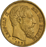 Belgien - Anlagegold: Leopold II. 1865-1909: 20 Francs 1871 LW (Pos. A), KM# 37, Friedberg 412, 6,45 - Andere & Zonder Classificatie