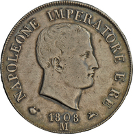 Italien: Königreich, Napoleon I. 1805-1814: 5 Lire 1808 M (Milano). 24,92 G. KM# 10.1, Montenegro 21 - 1900-1946 : Víctor Emmanuel III & Umberto II
