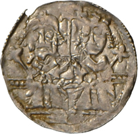 Serbien: Stefan Uros IV. Dusan 1331-1355: AR ½ Dinar O.J., Stehendes Herrscherpaar / Thron, Christus - Servië