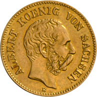 Sachsen: Albert 1873-1902: 5 Mark 1877 E, Jaeger 260, 1,99 G, 900/1000 Gold. Kratzer Bei Jahreszahl, - Taler En Doppeltaler