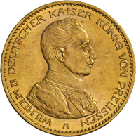 Preußen: Wilhelm II. 1888-1918: 20 Mark 1914 A, Uniform, Jaeger 253, 7,96 G, 900/1000 Gold, Kratzer, - Gold Coins