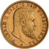 Württemberg: Wilhelm II. 1891-1918: 10 Mark 1901 F. 3,96 G, 900/1000 Gold, Jaeger 295, Vorzüglich. - Gold Coins