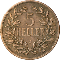 Deutsch-Ostafrika: Größte Deutsche Kupfermünze: 5 Heller 1908 J, Jaeger 717, Kleine Randdellen, Sehr - África Oriental Alemana