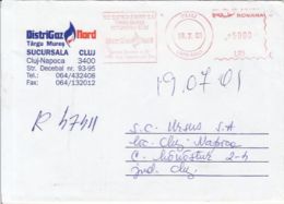 71212- GAS COMPANY, CLUJ NAPOCA, AMOUNT 5000, RED MACHINE STAMPS ON REGISTERED COVER, 2001, ROMANIA - Brieven En Documenten