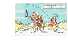 Cpa Illustration JEAN DE PREISSAC Cycsliste Homme Ivrogne Vélo Femme Parapluie Bouteille De Vin Chien Bébé épingle - Preissac