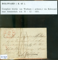 HANDGESCHREVEN BRIEF Uit 1851 Gelopen Van LANGSTEMPEL WORKUM Via BOLSWARD Naar AMSTERDAM (10.990) - ...-1852 Vorläufer