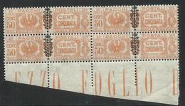 ITALIA REGNO ITALY KINGDOM 1945 LUOGOTENENZA PACCHI POSTALI PARCEL POST FREGIO L. 3 MNH QUARTINA - Paketmarken