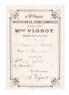Montluçon, A Sainte Anne, Institution De Jeunes Demoiselles Dirigée Par Mlle Vignot, 1890, Vignette De Prix, Ex-libris - Exlibris