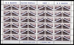 BIG - SAN MARINO 1928 , Pacchi Postali Il 5 Cent In Foglio Da 24 Pezzi Integro . Leggera Apertura In Basso 2 Colonna *** - Paquetes Postales