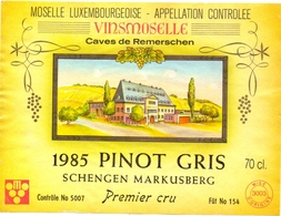 Etiket Etiquette - Vin - Wijn - Pinot Gris - Schengen Markusberg - Caves De Remerschen 1985 - Red Wines