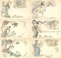 Jugendstil 6'er Serie Präge-Karten I-II (1x Gelaufen) Art Nouveau - Unclassified