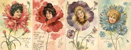 Jugendstil Blüten Mit Frauengesicht 4'er Set I-II Art Nouveau - Unclassified