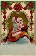 Jugendstil Frau Granat Glitter Künstlerkarte I-II Art Nouveau - Non Classificati