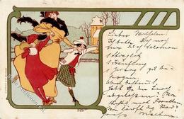 Jugendstil Frau Kinder  Künstlerkarte 1899 I-II (fleckig) Art Nouveau - Non Classés