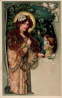 Jugendstil Frau Kinder Weihnachten  Künstlerkarte 1914 I-II Noel Art Nouveau - Unclassified